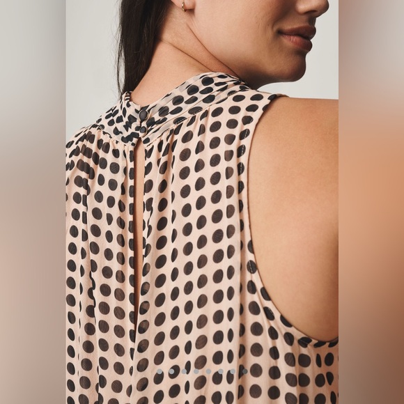 NWT Anthropologie Sleeveless Mini Dress in Pinkish/Tan and Black Polka Dots L - Picture 6 of 16